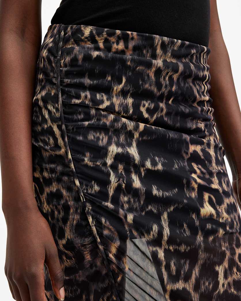 Nora Leopard Print Mesh Midi Skirt
