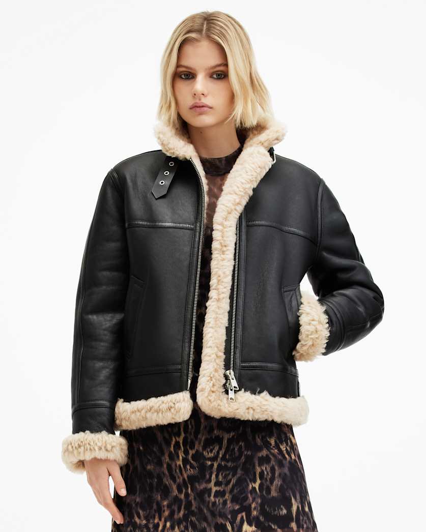 Lorel Shearling Flying Jacket Black | ALLSAINTS