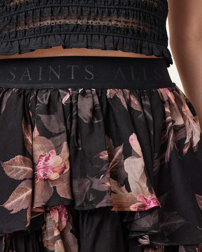 Cavarly Floral Print Maxi Skirt