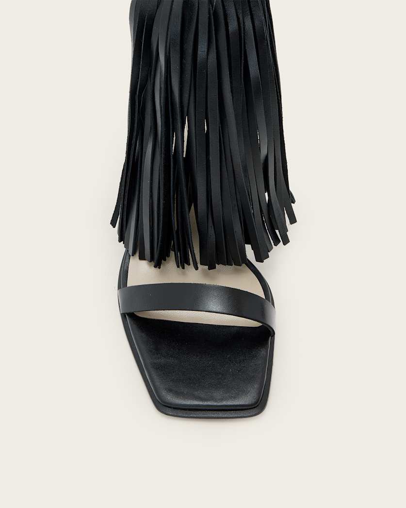 Paola Fringed Leather Heeled Sandals