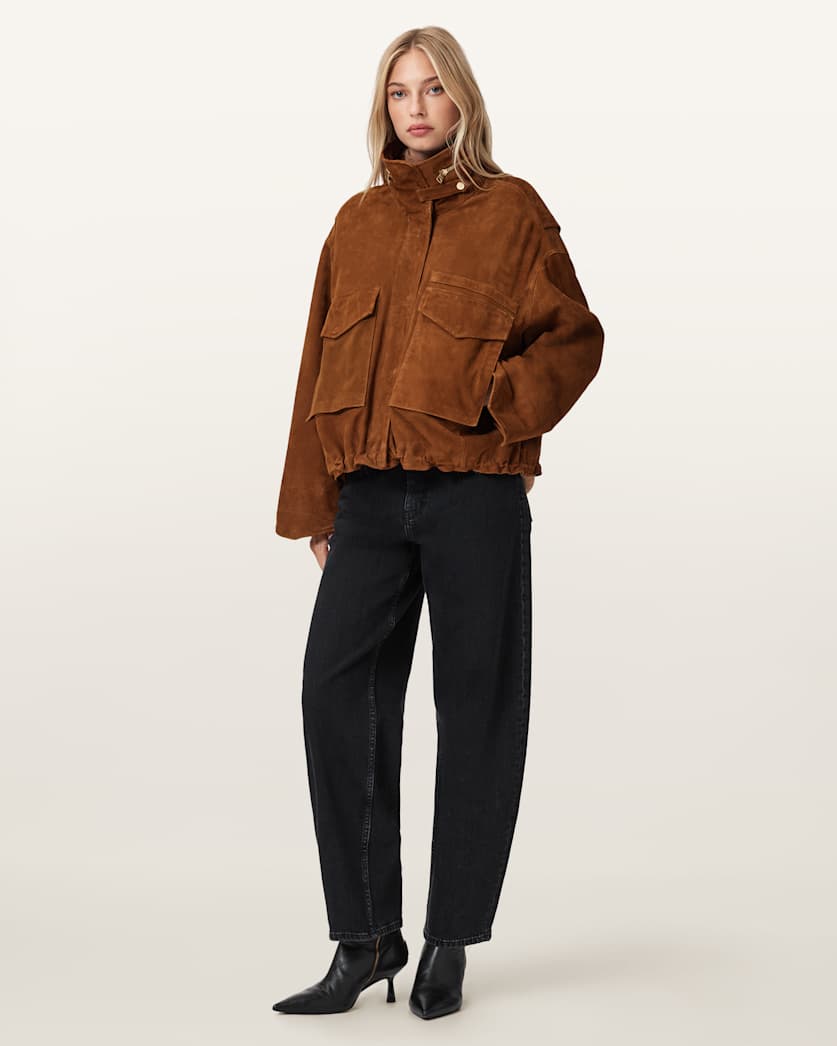 Clay Funnel Neck Suede Cropped Jacket