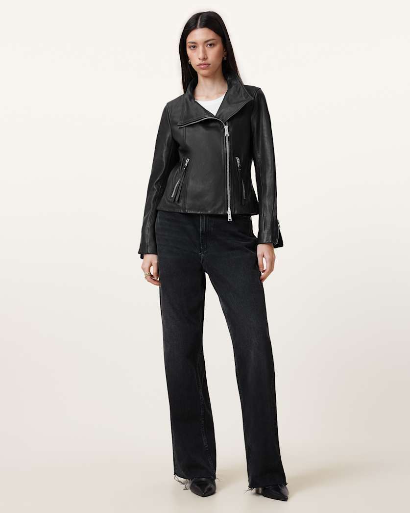Ellis Leather Funnel Neck Biker Jacket