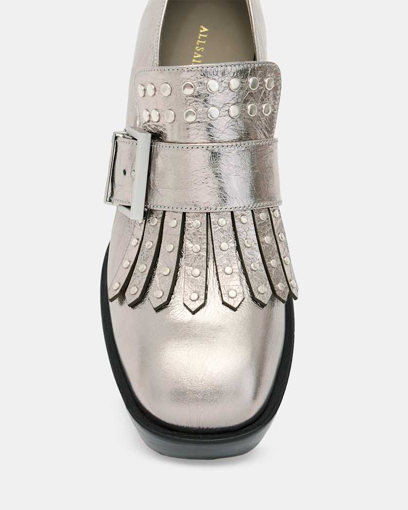 Zia Studded Leather Heeled Loafers