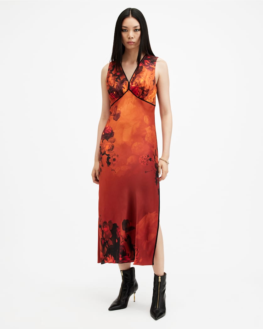 Karla V-Neck Silk Blend Midi Dress