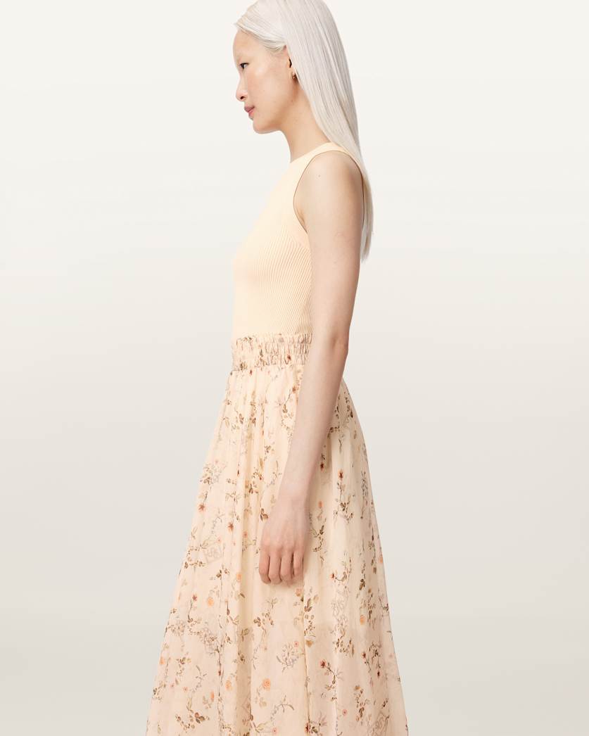 Zenia Sleeveless Knit Woven Midi Dress