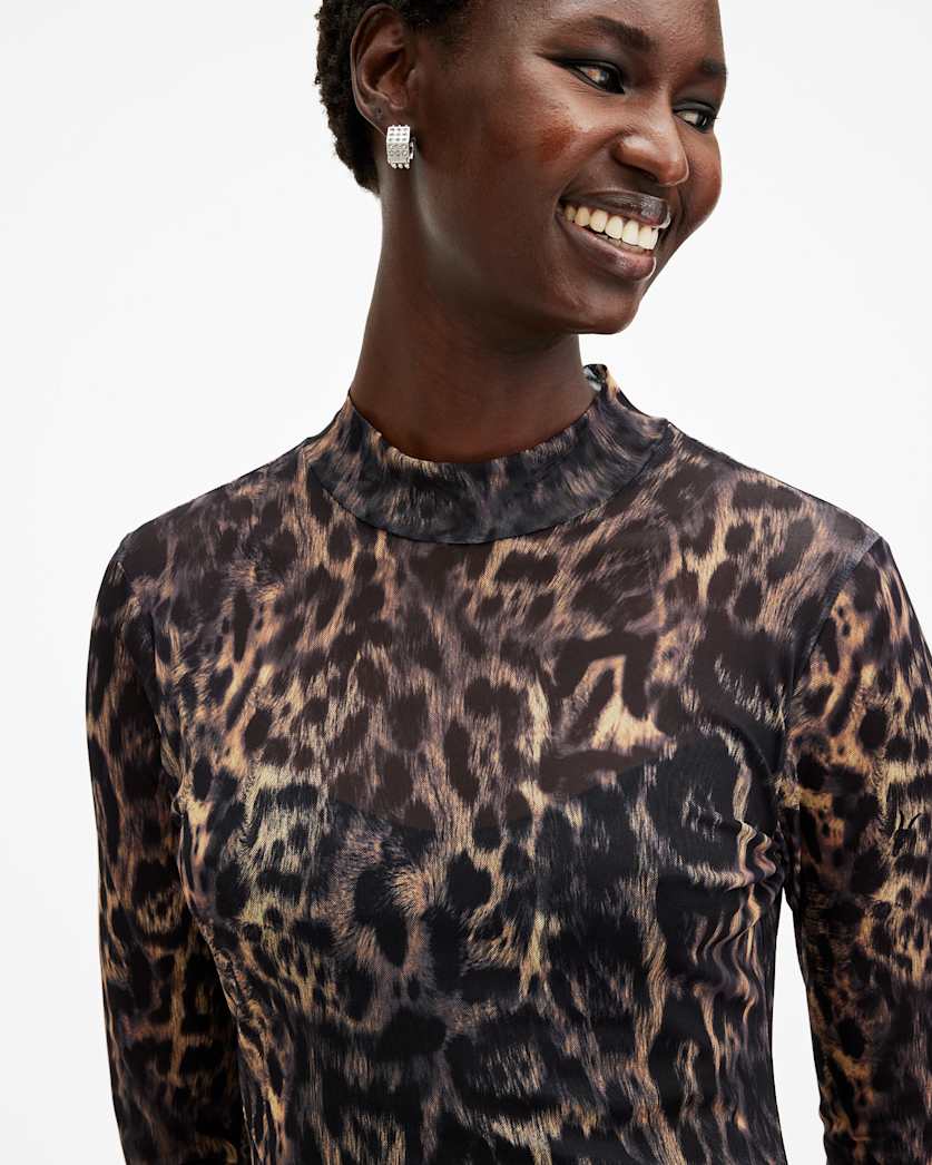 Hanna Mesh Animal Print Midi Dress