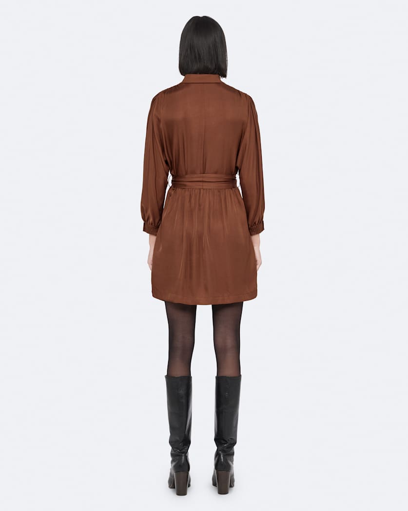 Silk-blend mini shirt dress