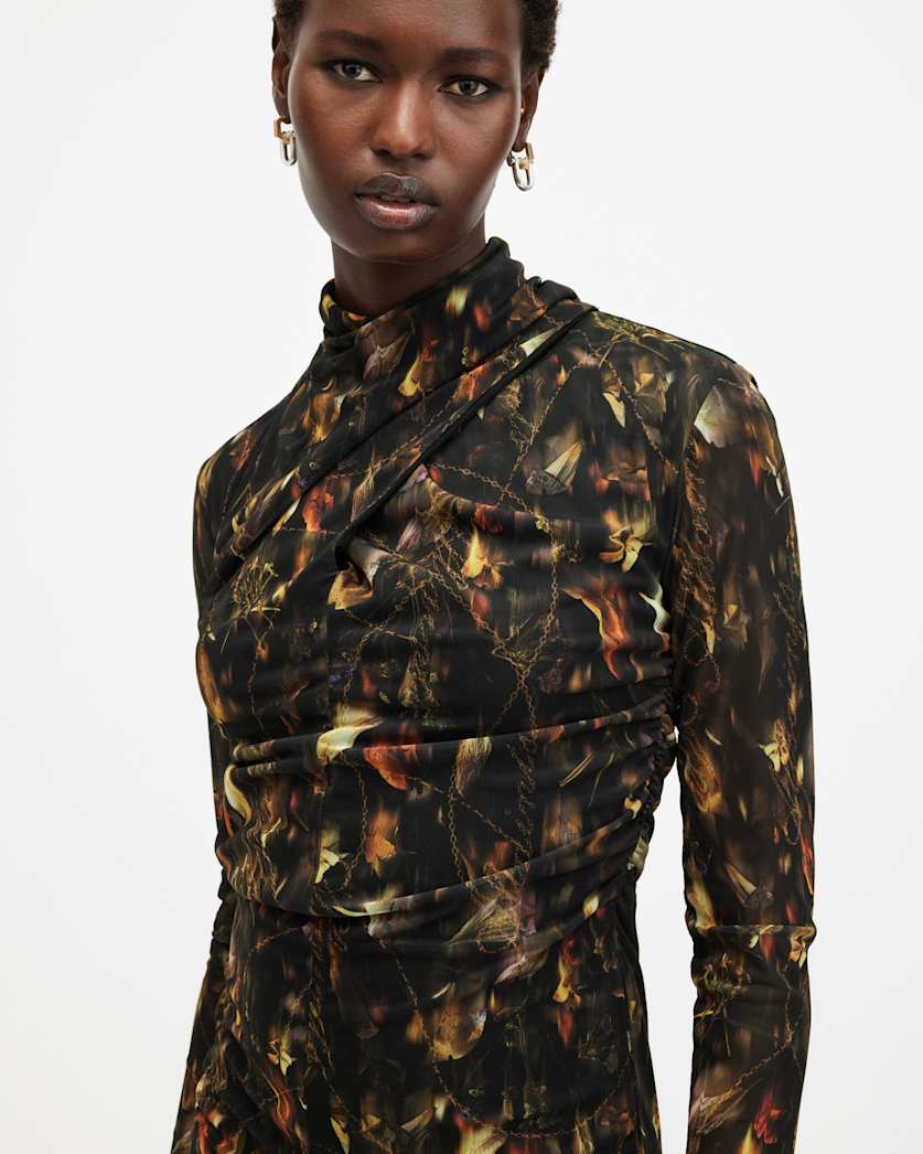 Tia Mesh Printed Midi Dress