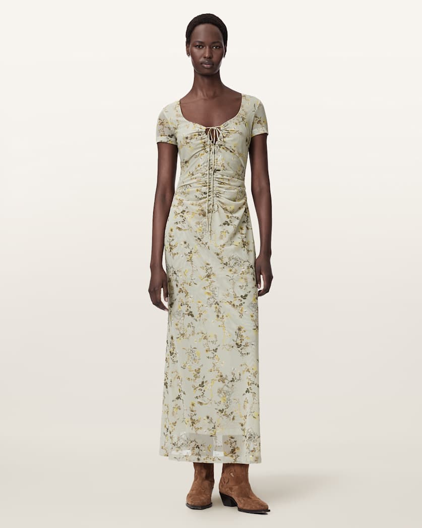 Gabby Floral Print Mesh Maxi Dress