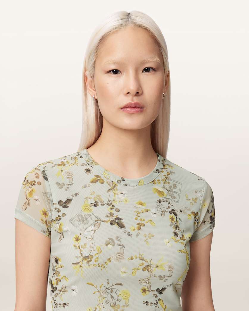 Ellie Mesh Floral Print Slim T-Shirt