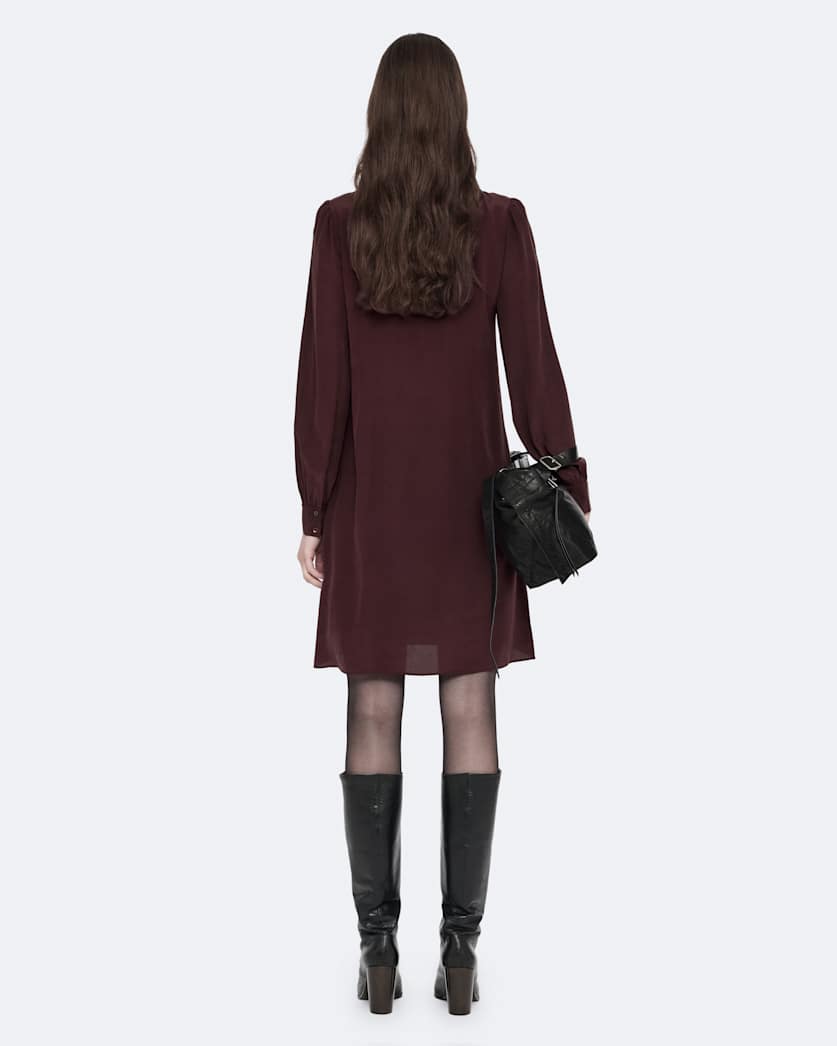 Tie-neck silk knee-length dress