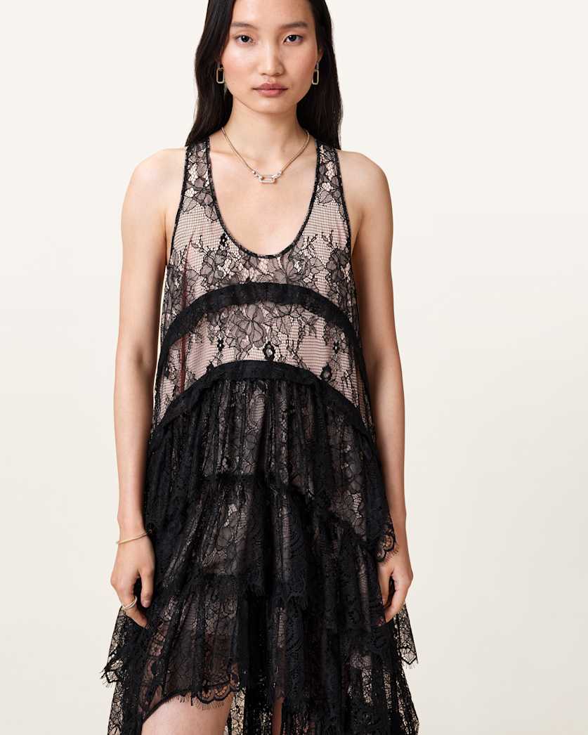 Cavarly Tiered Ruffle Lace Maxi Dress