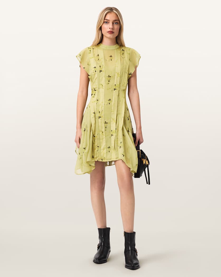 Fleur Printed Asymmetric Mini Dress EMPOLI YELLOW | ALLSAINTS