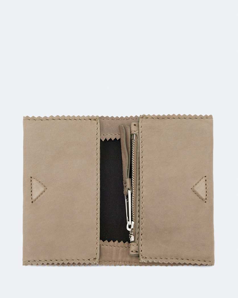 Pinked edge leather bi fold wallet