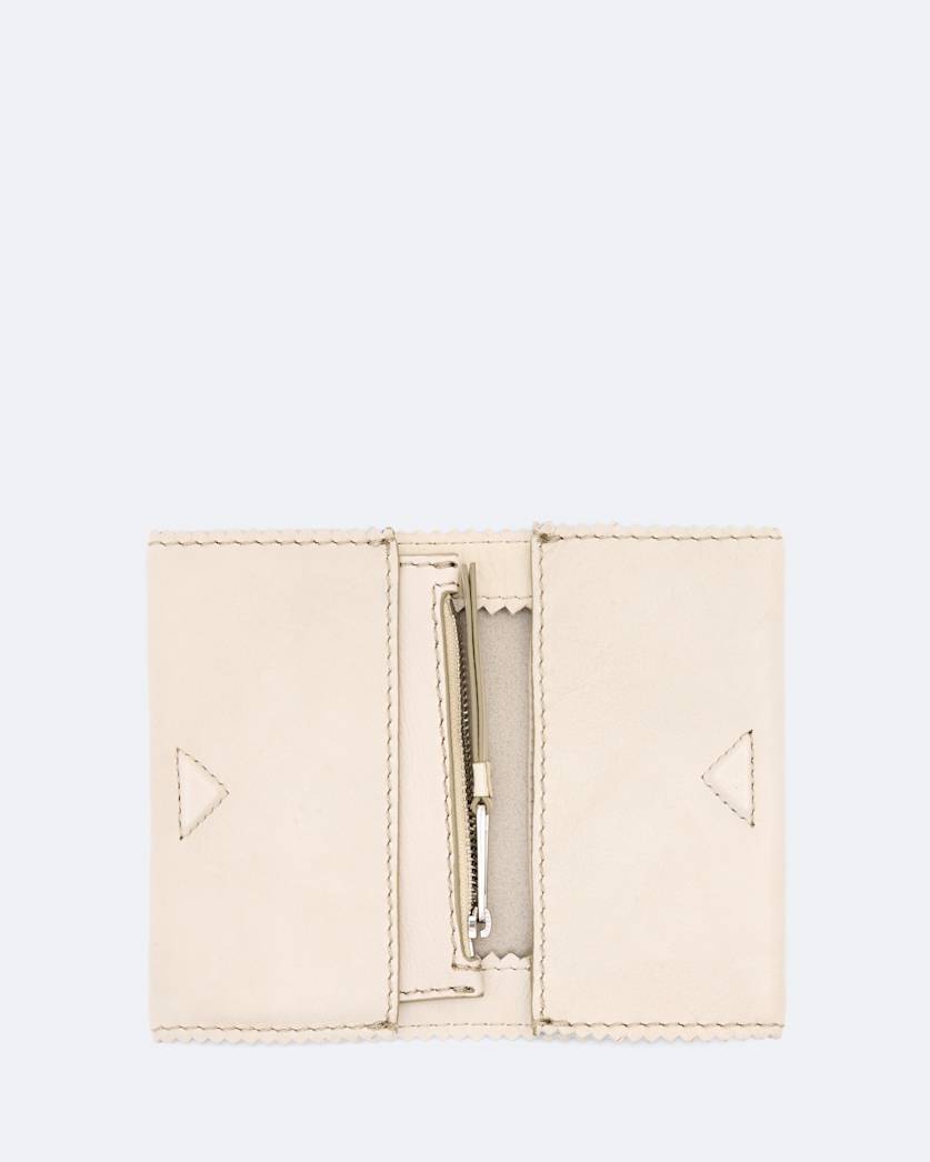 Pinked edge leather bi fold wallet