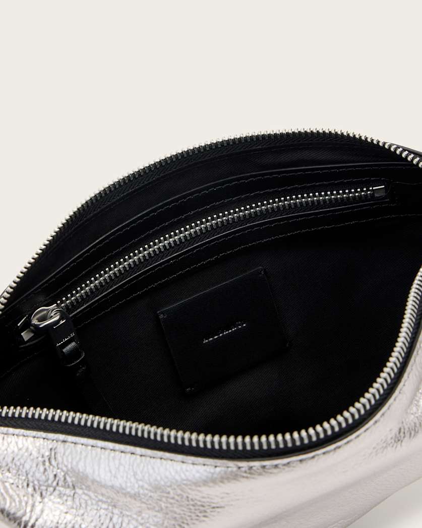 Half Moon Metallic Leather Crossbody Bag