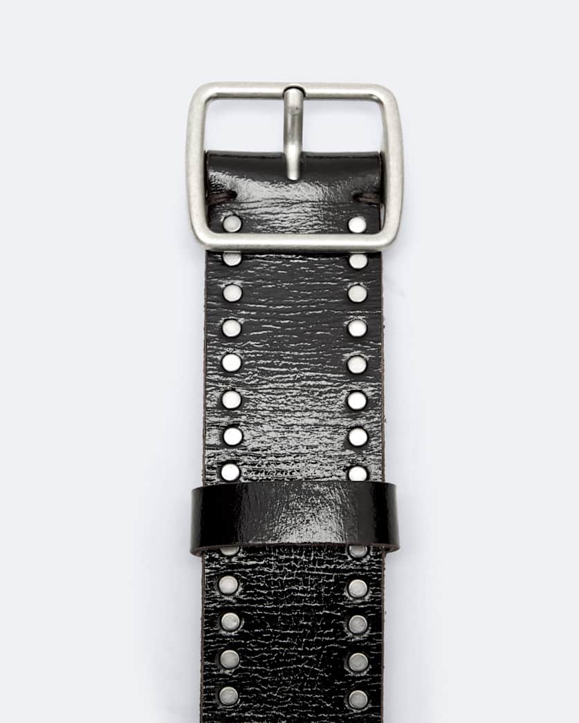 Wyatt Bar-Buckle Studded Leather Belt