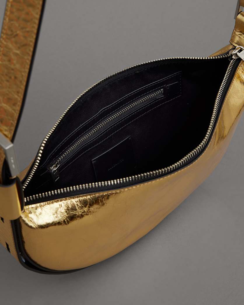 Half Moon Metallic Leather Crossbody Bag