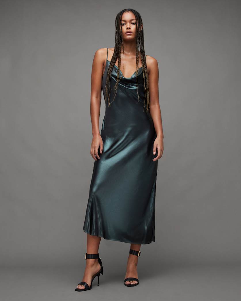 all saints slip dress AllSaints Bryony Lucia by length dress from AllSaints is crafted from a soft material blend with a silky satin finish Jasmine Silk Blend Lace Maxi