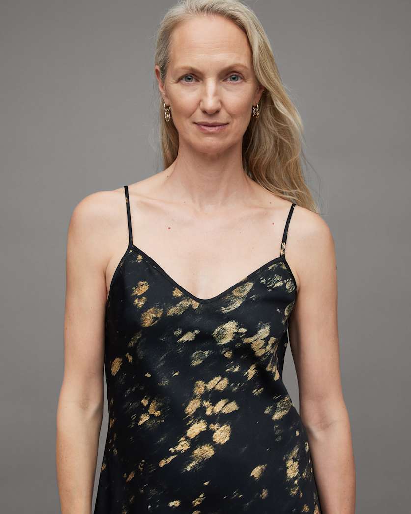 Bryony Gold Print Ronnie Midi Slip Dress