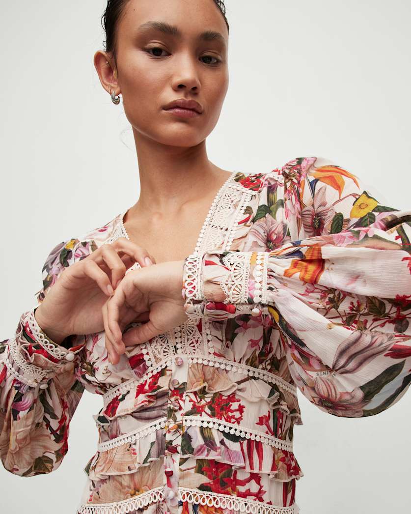 Zora Leondra V-Neck Ruffled Mini Dress