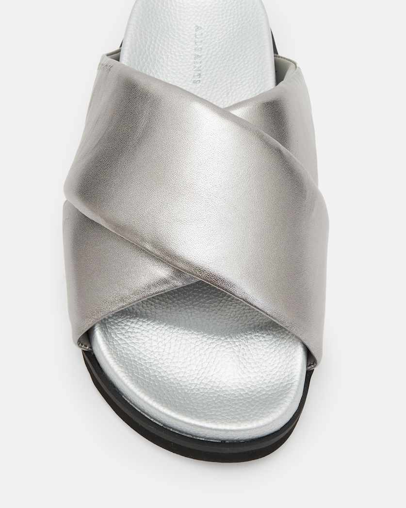 Saki Metallic Leather Crossover Sandals