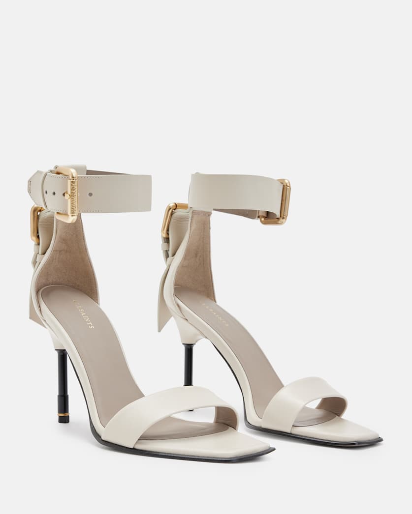 Noir Leather High Metal Heel Sandals