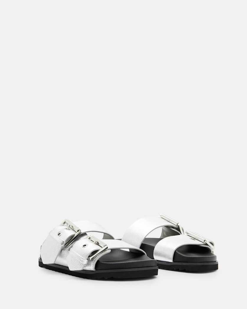 Sian Metallic Leather Buckle Sandals