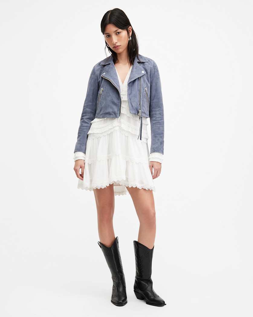 Dalby Slim Fit Cropped Leather Biker Jacket