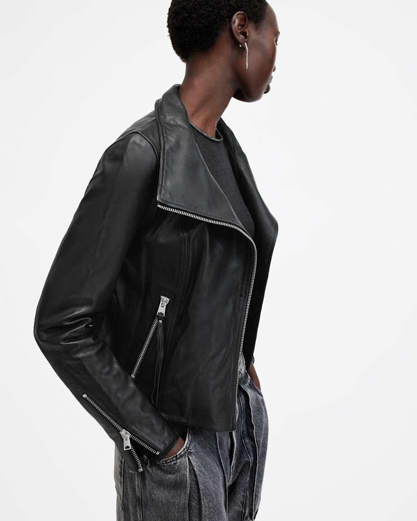 Ellis Funnel Neck Leather Biker Jacket