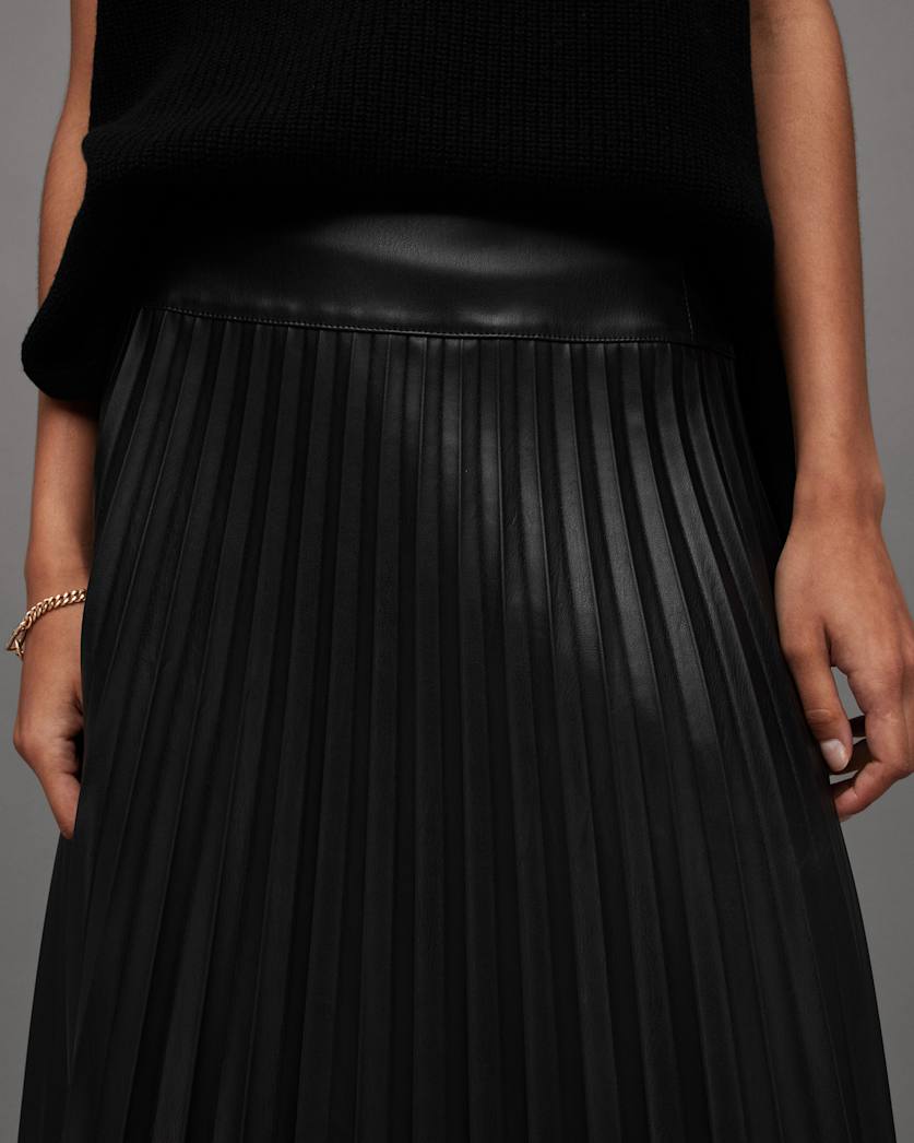 Sylvy Pleated Faux Leather Midi Skirt