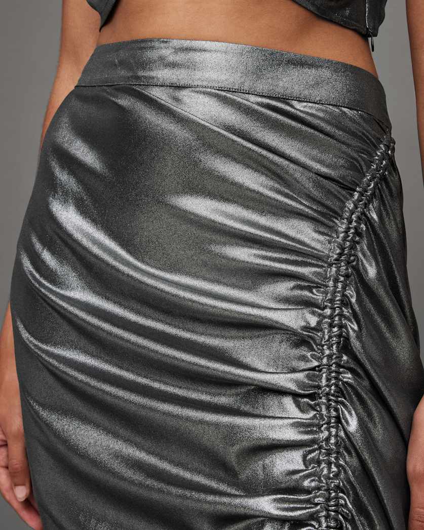 Carla Gathered Metallic Midi Skirt