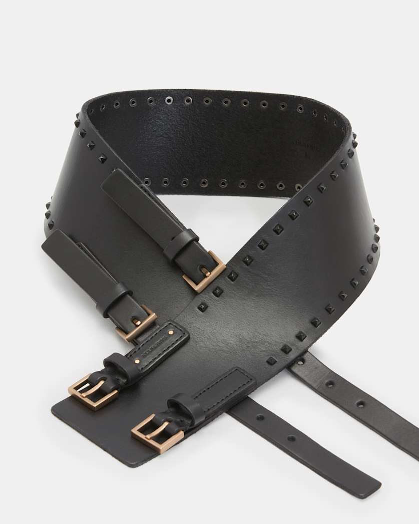 Maxie Studded Leather Double Buckle Belt