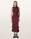 Nyla Sleeveless Shirred Midi Dress
