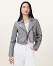 Elora Cropped Slim Leather Biker Jacket