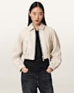 Anouk Cropped Leather Bomber Jacket