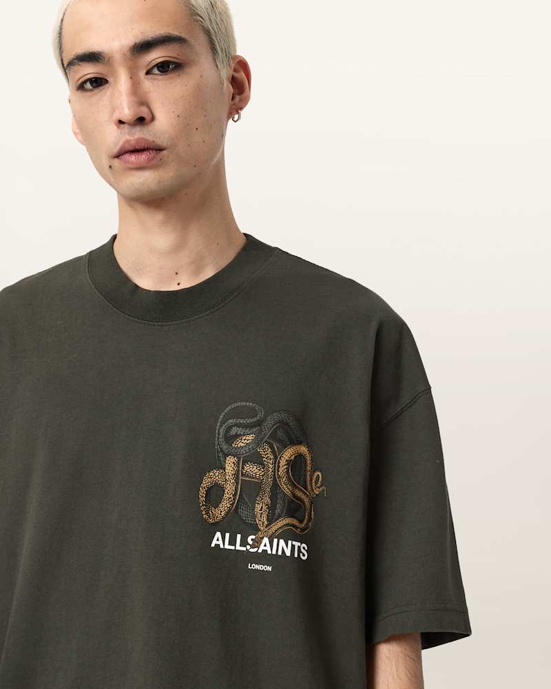 Reticulate Oversized Graphic Snake Print T-Shirt