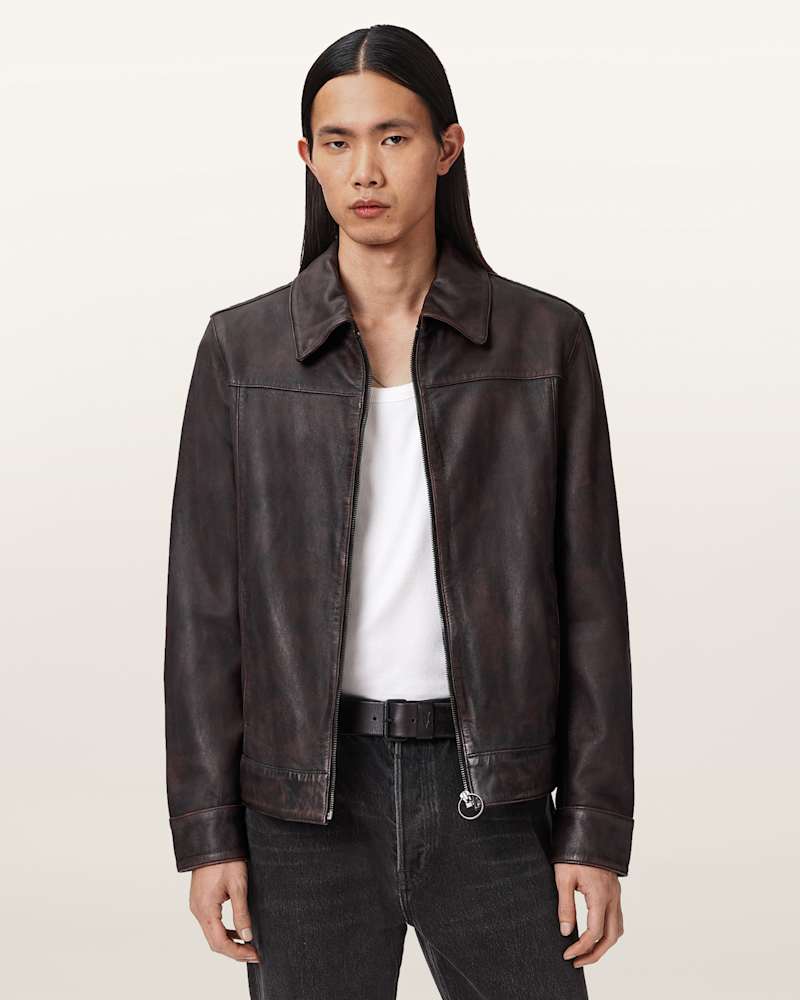 Alkan Zip Up Two Tone Leather Jacket 