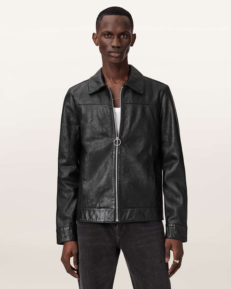 Alkan Zip Up Two Tone Leather Jacket 