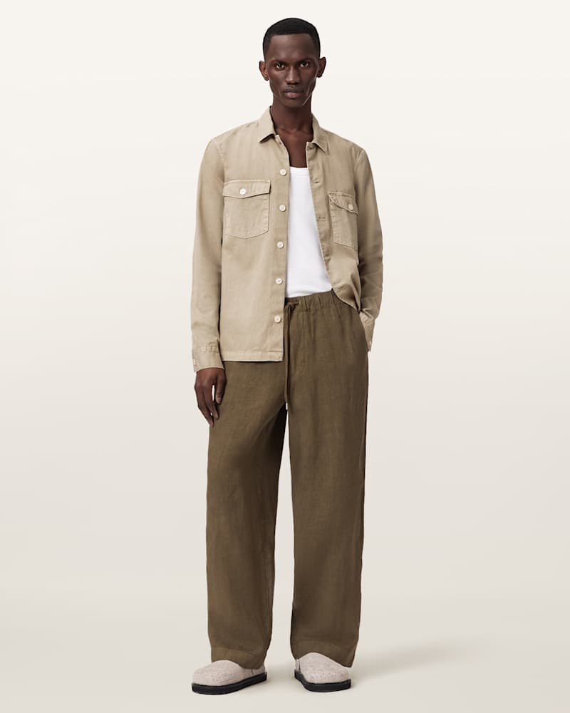 Sharp Straight Leg Linen Trousers