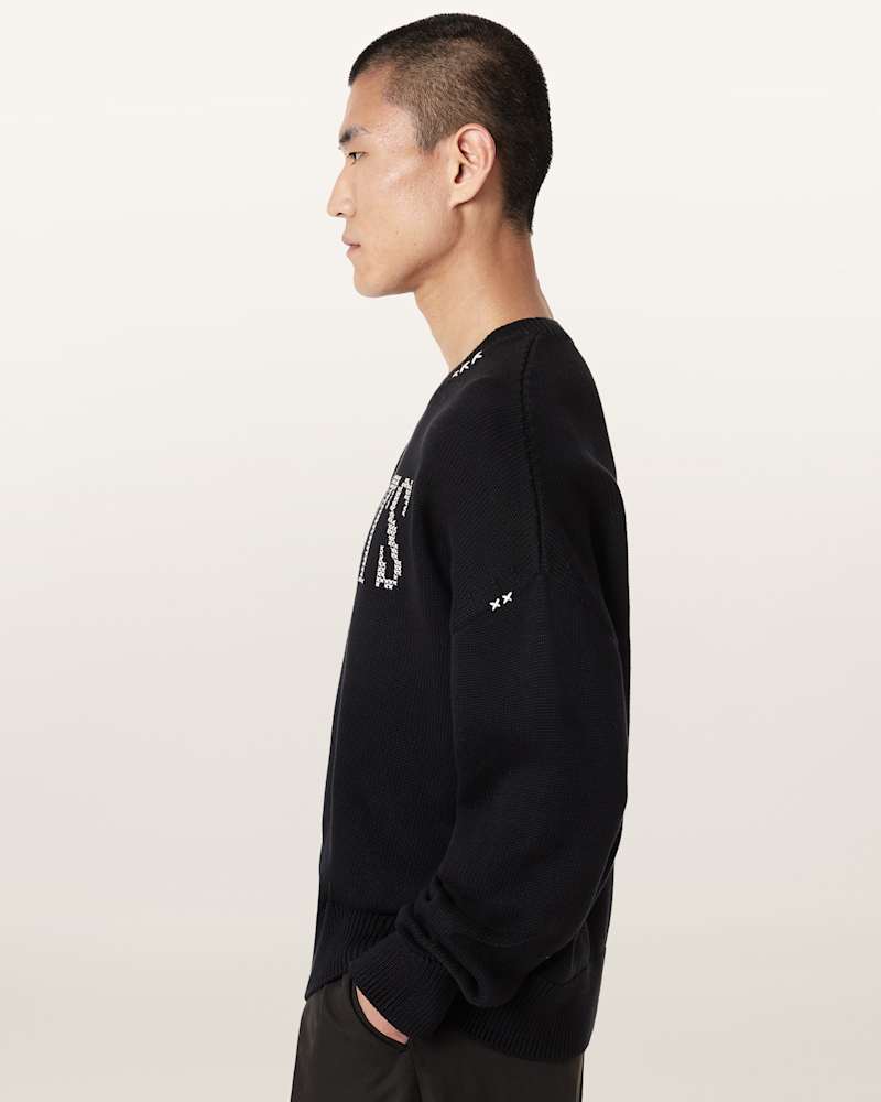 Crossed Oversized Crew Neck Embroidered Jumper