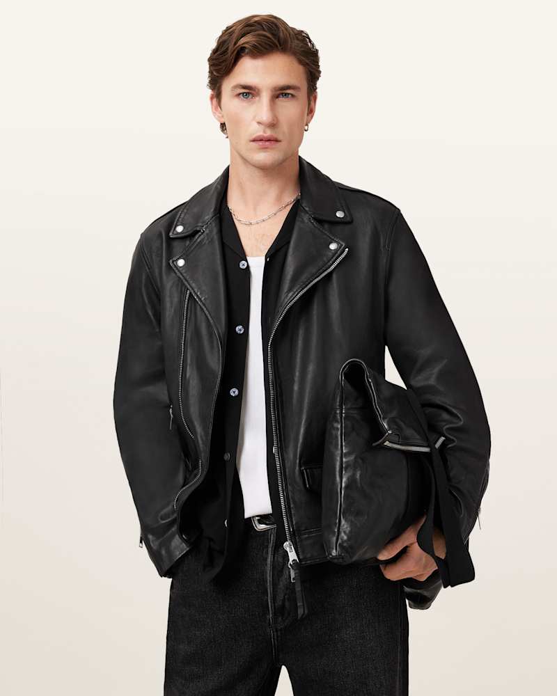 Milo Asymmetric Zip Leather Biker Jacket