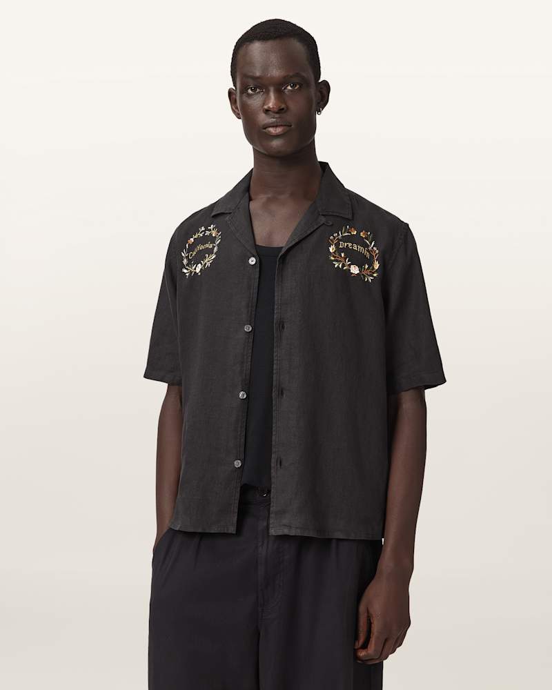 Klavicle Short Sleeve Linen Embroidered Shirt