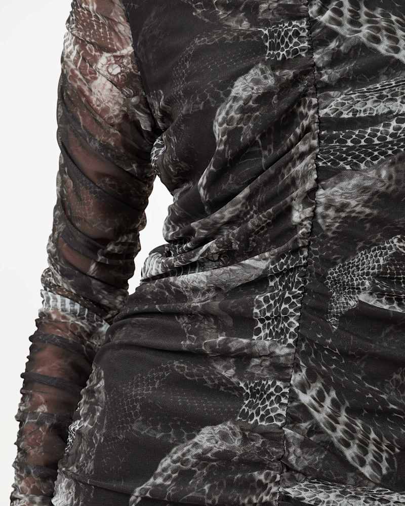 Keiko Mesh Gathered V-Neck Midi Dress