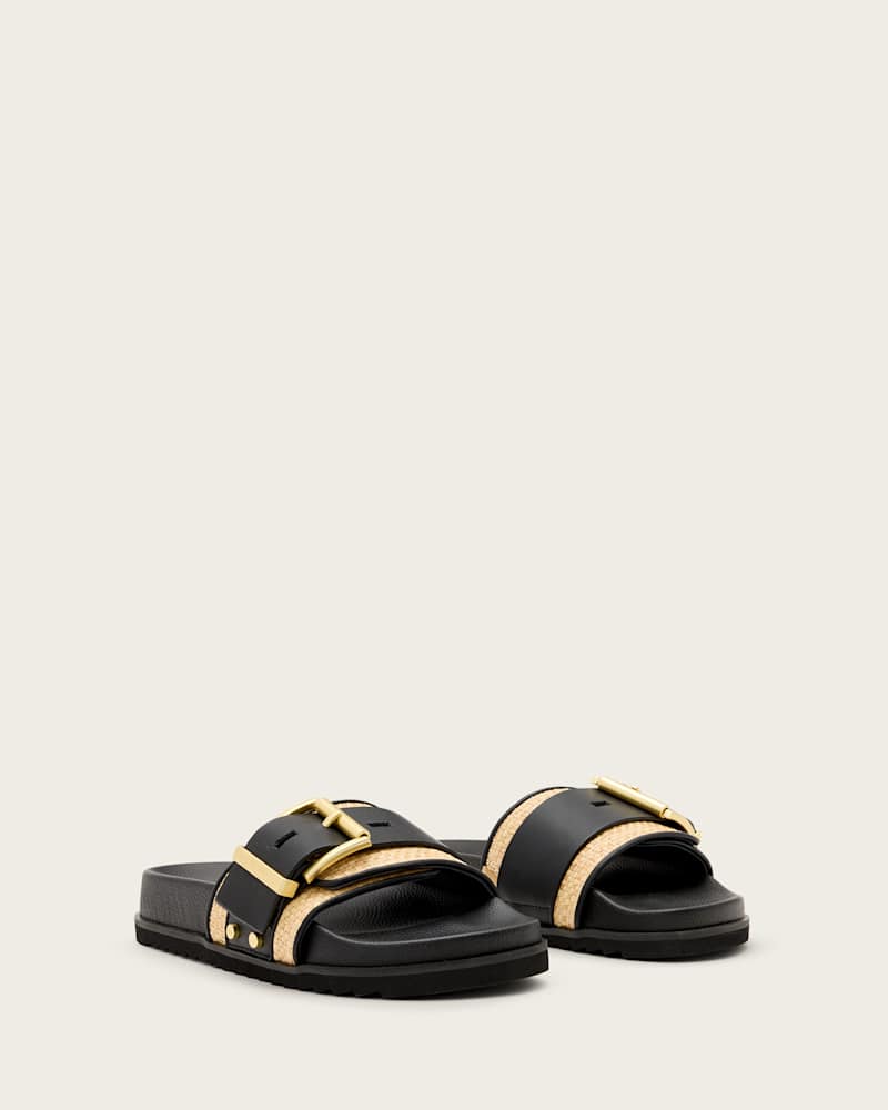 Ellie Studded Buckle Leather Sliders
