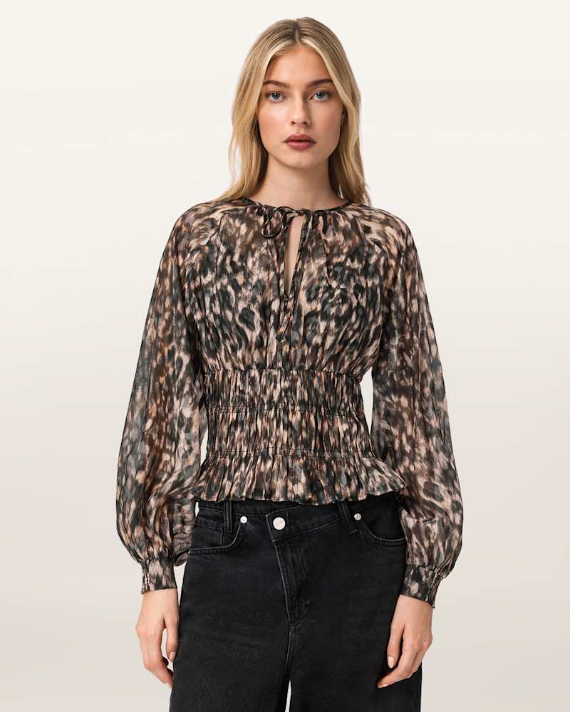 Cern Animal Print Shirred Top