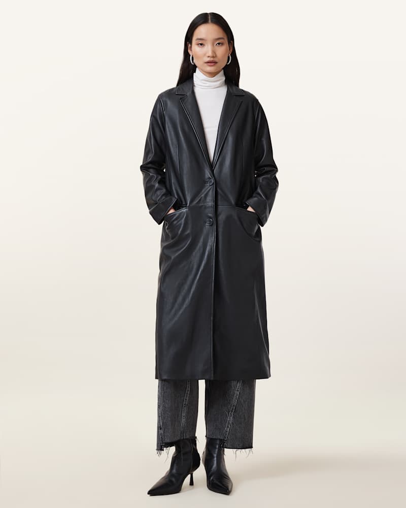Aire Long Line Leather Coat
