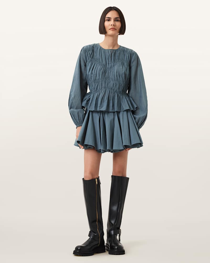 Tulip Blue Cotton Mini Skirt