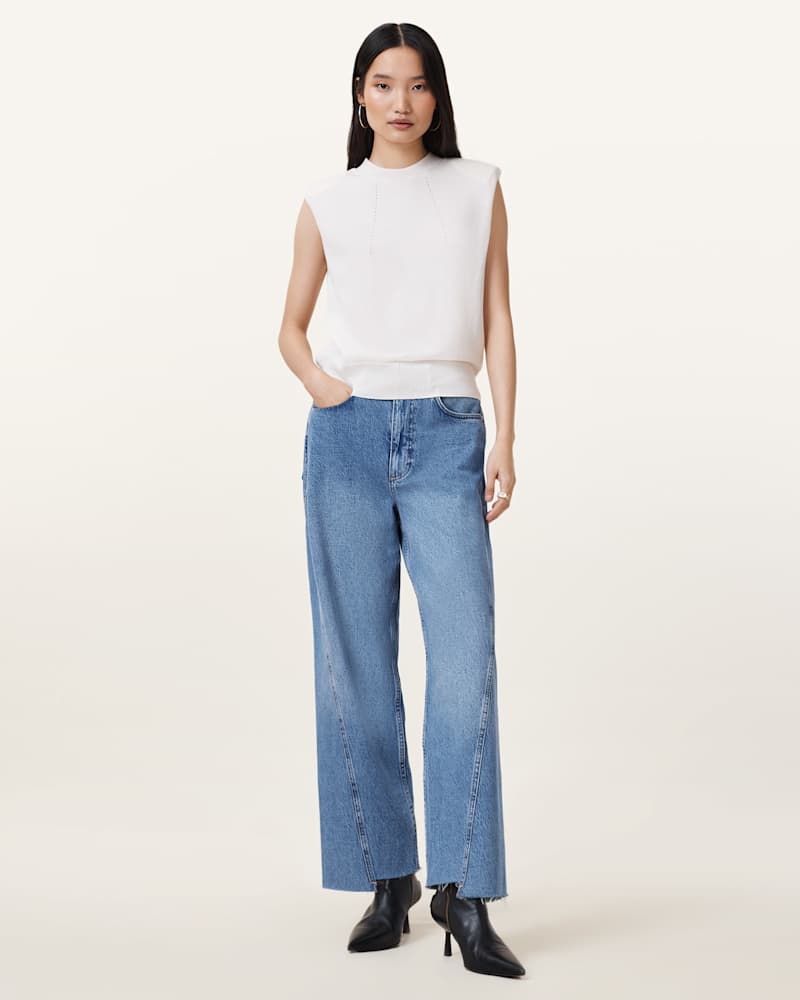 Fox Asymmetric Hem Wide Leg Denim Jeans