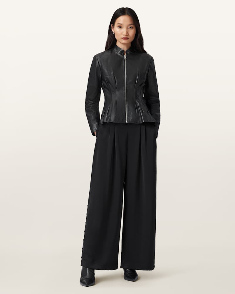 Clo Pleated Leather Jacket